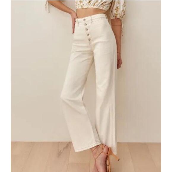 Reformation Jeans Womens 27 Lexi High Rise Wide Leg Ivory Button Fly Casual Chic - Picture 2 of 16